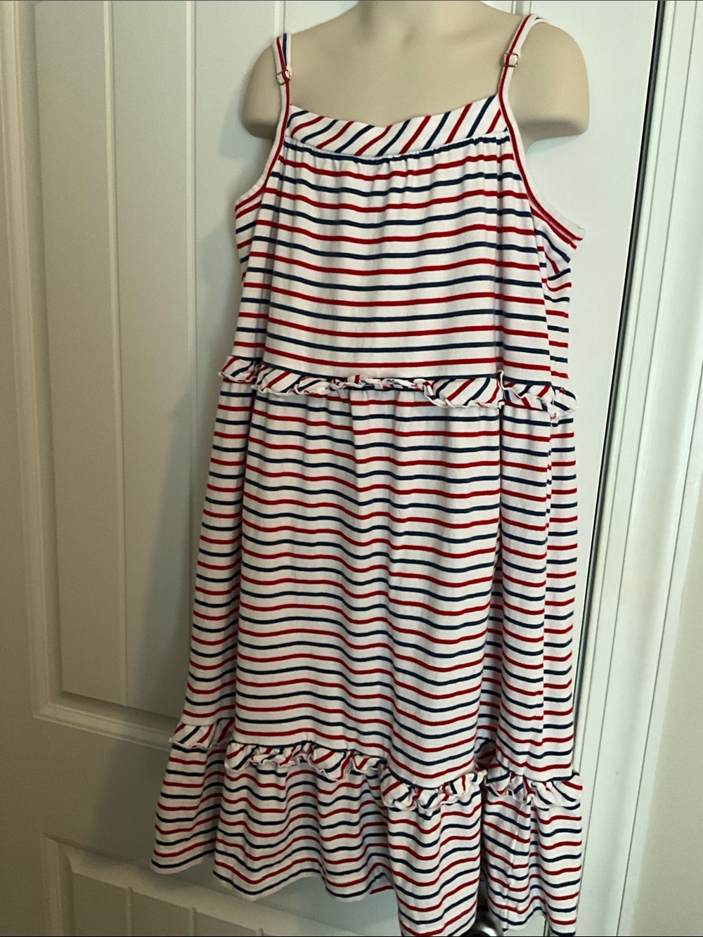 Vineyard Vines White Red and Navy Striped Ruffle Sundress